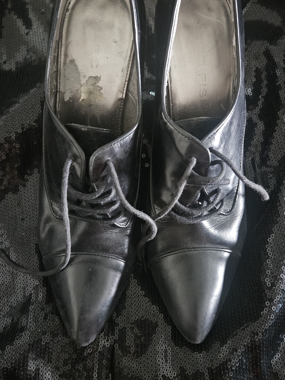 Marc Fisher Black Pointed Lace-Up Oxfords